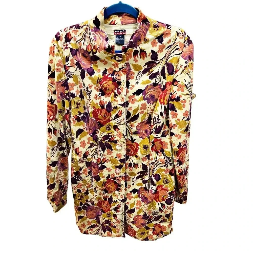 Mac & Jac Men's Multicolor Floral Print Long Sleeve Button Down Shirt Size 8